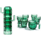 Cactus Stackable Glasses, Glass Green Cactus Cups - 6 Set