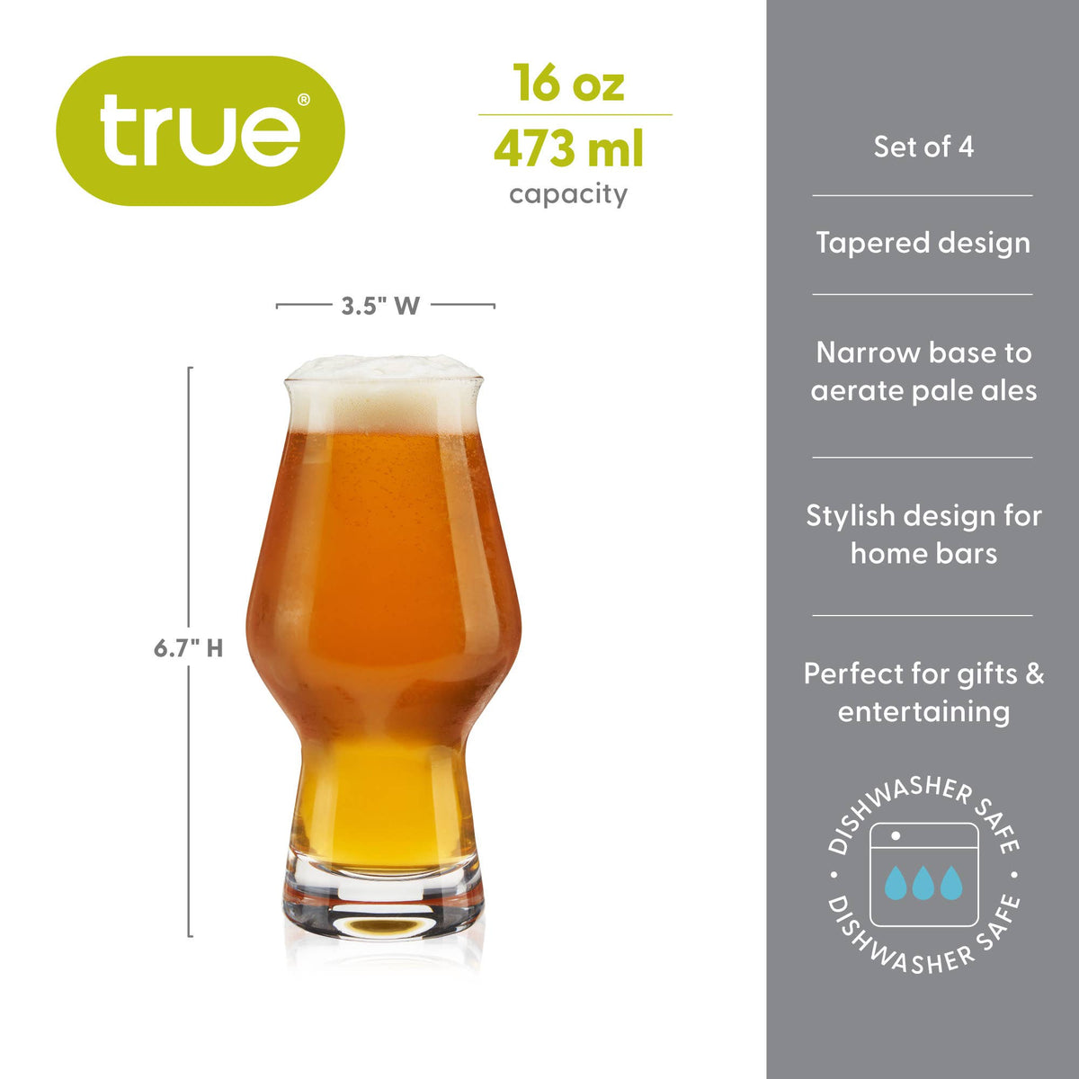 Tapered Glass IPA Beer Glasses Set of 4