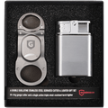 Triple Flame Chrome Lighter + Gunmetal Cigar Cutter Gift Set
