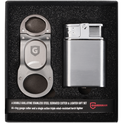 Triple Flame Chrome Lighter + Gunmetal Cigar Cutter Gift Set