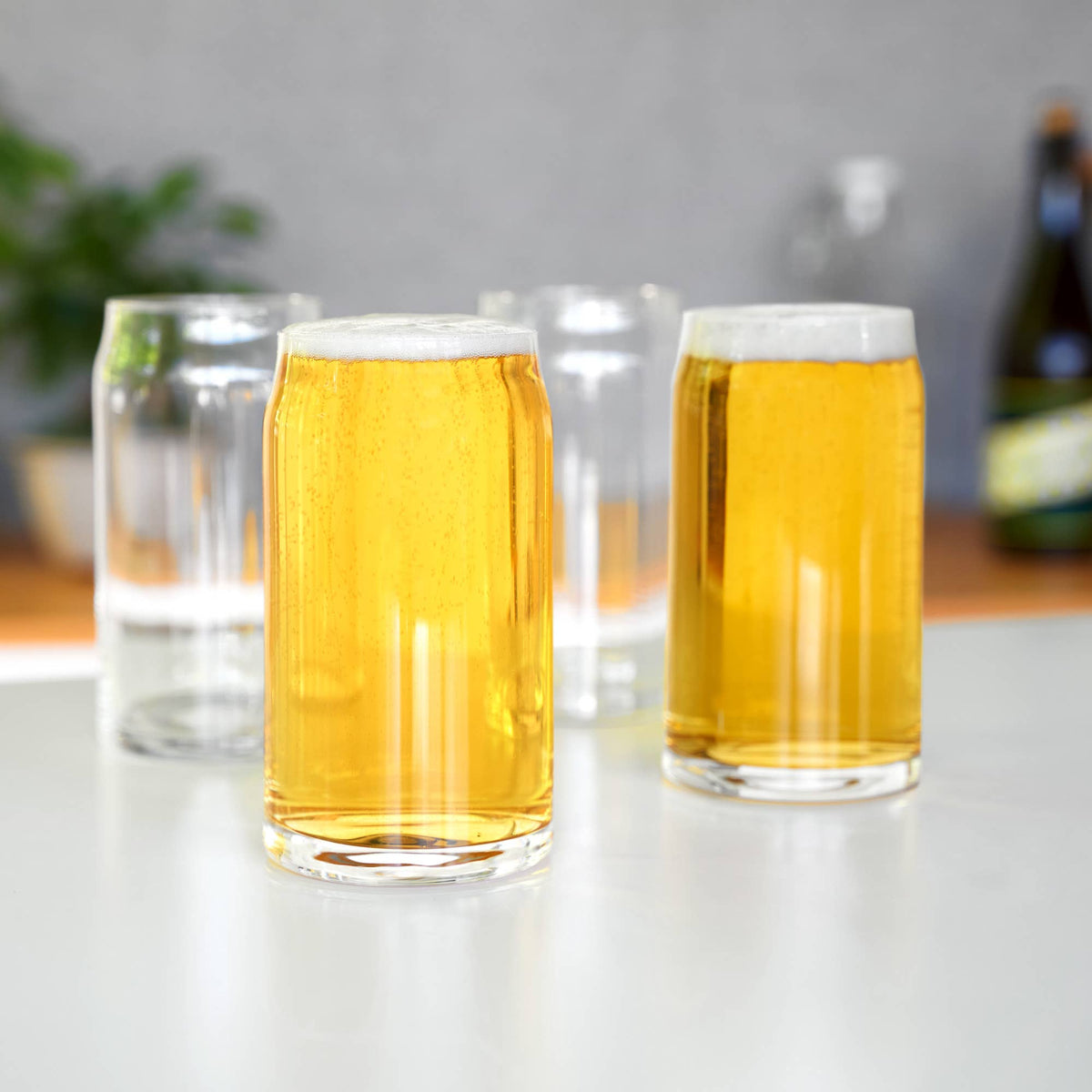 Glass Beer Can Shaped Pint Glasses Set of 4