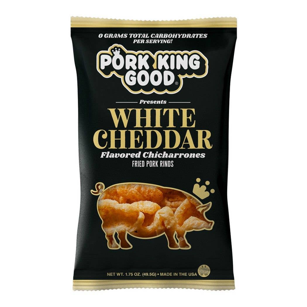 Pork King Good White Cheddar Pork Rinds 1.75 oz Bag