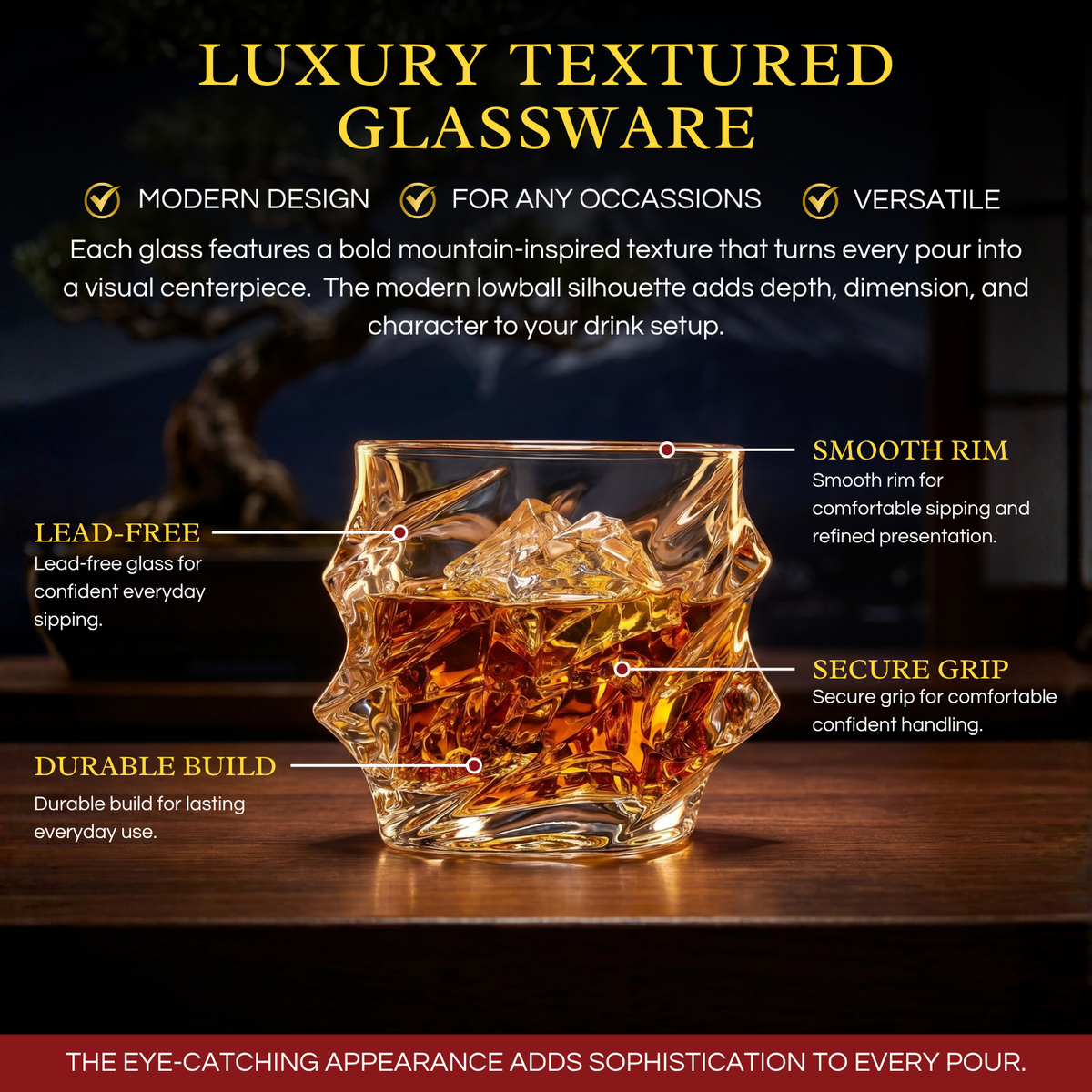 Storm Japanese Crystal Whiskey Glasses Set of 2 | 10oz